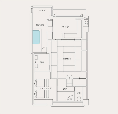 渓流側・露天風呂付き和洋室スイート 間取り